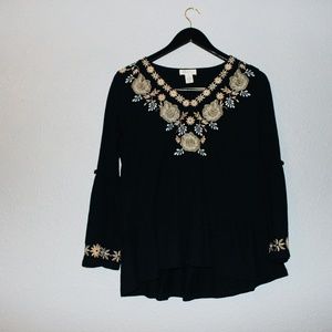 Style & Co Black Long Sleeve with Flowers